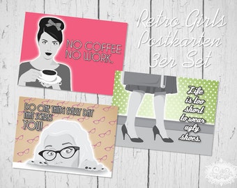 illustration "Retro Comic Girls II" Postkarten 3er-Set by cute as a button