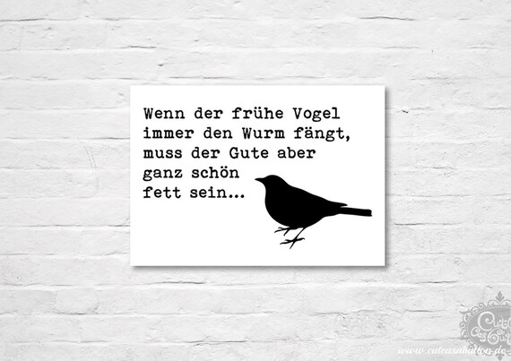 Postkarte 'der frühe VOGEL und der WURM' mit Spruch Etsy