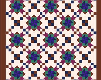 Patrón de edredón de molino de viento encadenado (archivo PDF, descarga inmediata)