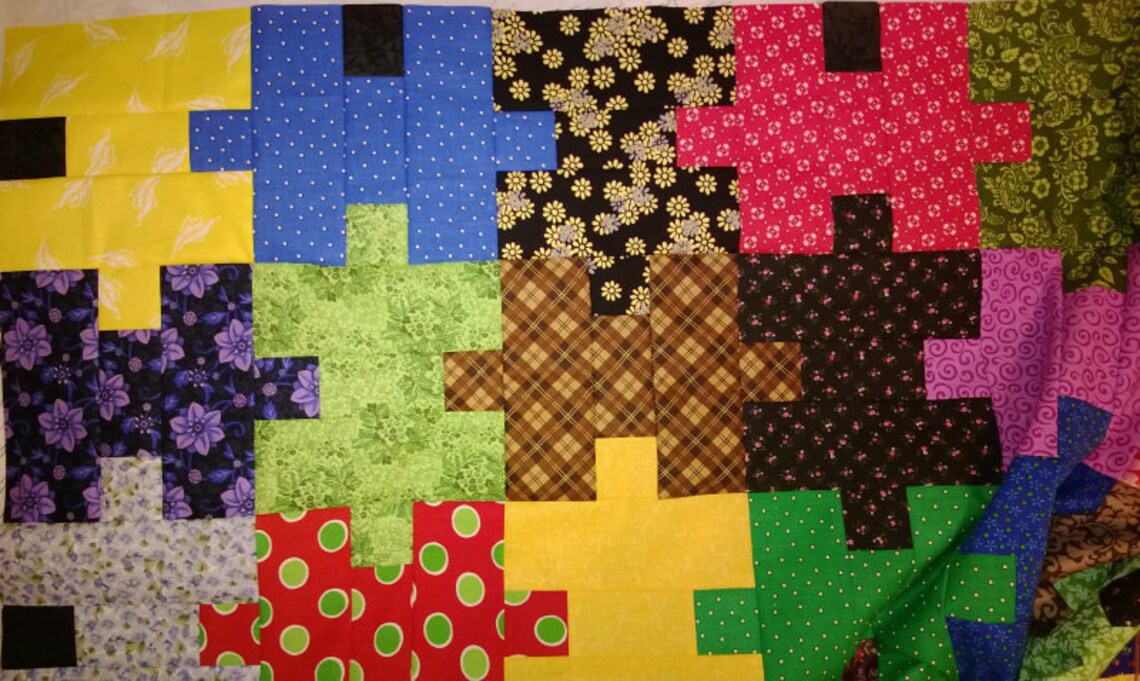 Jigsaw Puzzle Quilt Pattern King Size Digital PDF File for Immediate