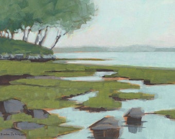 Art. Maine Art. Freeport Maine. Maine painting. Original art. Marsh painting. Original painting. Watercolor painting. Enjoy gifts of Maine!
