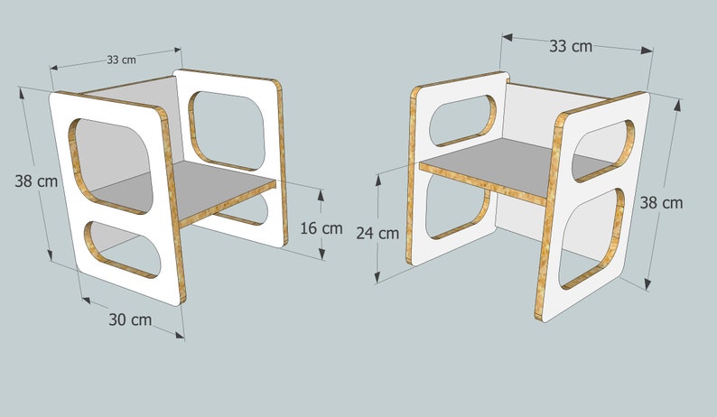 TIM play table and two CHARLIE play chairs in white lacquer, for the modern children's room, for the toddler, in wood image 8