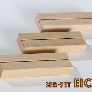 3 Kartenständer 8,5 cm - Eiche, Kartenhalter Holz, Visitenkartenhalter, Aufsteller, Tischkartenhalter Holz, Grundpreis 73,70Euro je Meter