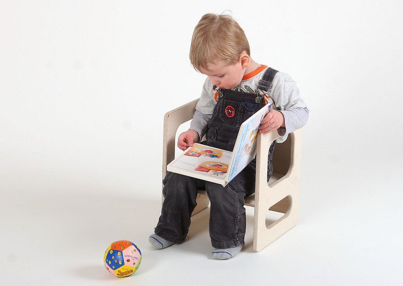 Play chair CHARLIE waxed in wood for the modern children's room with three heights image 3