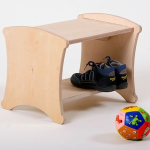 Schuhbank EMIL für Kinder aus Holz mit Schuhfach Holz gewachst Schuhgaderobbe, Schuhregal, Flur, Ordnung, Bild 1