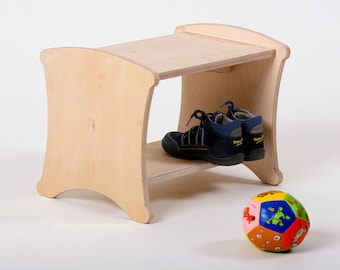 Schuhbank EMIL für Kinder aus Holz mit Schuhfach Holz gewachst Schuhgaderobbe, Schuhregal, Flur, Ordnung,