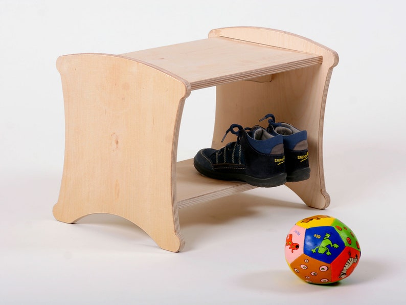 Schuhbank EMIL für Kinder aus Holz mit Schuhfach Holz gewachst Schuhgaderobbe, Schuhregal, Flur, Ordnung, Bild 1