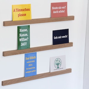 Oak picture rail 60 cm to 90 cm long, set of 3 with adhesive strips and screws (30 euros/m basic price)