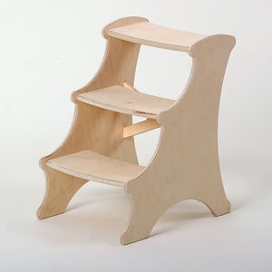 Footstool LEO 3 steps in wood waxed for toddlers three-step child steps Step in children&#39;s furniture that fits in every kitchen
