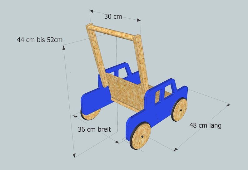 Lauflernwagen LAWRENCE höhenverstellbar Pick up Truck LKW blau lackiert gebremst ein tolles Geschenk für jeden Geburtstag Holz Kleinkind Bild 5