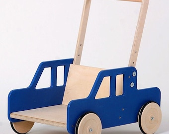 Lauflernwagen LAWRENCE höhenverstellbar Pick up Truck LKW blau lackiert gebremst ein tolles Geschenk für jeden Geburtstag Holz Kleinkind