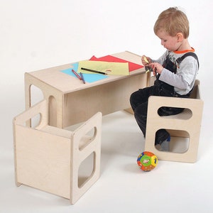 TIM play table & two CHARLIE play chairs for the modern children's room for toddlers made of waxed wood in a set