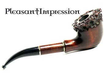 tobacco pipe Peace pipe carved wood Painted ethnic Hippie gift for men Long wooden pipe Ukrainian gift Black yellow orange Smoking pipe