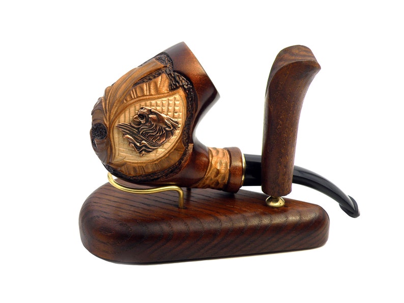 Wooden Pipe Lion Head Carved Smoking Pipe Tobacco Pipe Smoking Etsy