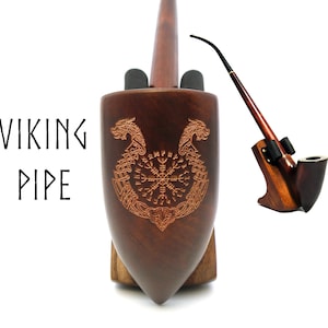 Pipe Viking runique Mjolnir Pipe Vegvisir Accessoires Viking Boussole Viking Alphabet celtique Pipe pour fumer Pipe à tabac Pipe en bois