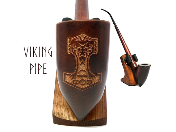 Handmade Viking Tobacco Long Pipe Smoking Pipe Thor's Hammer Runic Vegvisir 