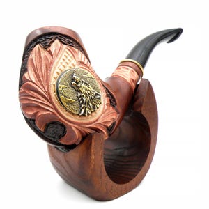 Carved Wood Tobacco Pipe: Wolf Howls at Moon, Personalized Gift