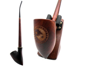 Viking Wolf Wood Pipe, Celtic Compass & Alphabet Engraving