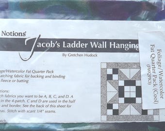 Quilt Kit, Nancy's Notions 22" Square Wall Hanging Kit With Instructions, Jacob's Ladder Pattern, 4 Fat Quarters, Vintage Cotton Fabrics