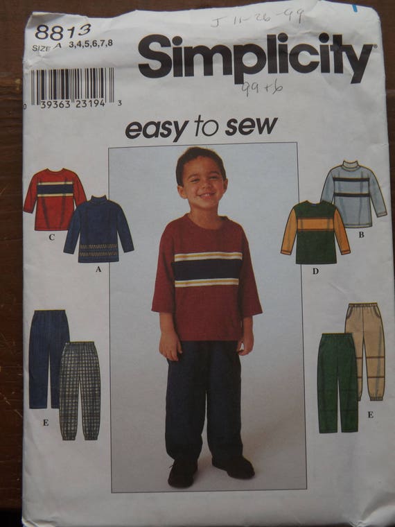 Simplicity 8813 Boy's Pants & Knit Top Pattern Sizes 3-8 | Etsy