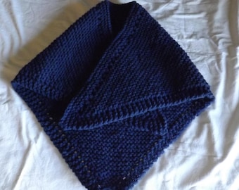 Girl's Shawl, Hand Knit Navy Blue Prayer Shawl, Girls' Church Prayer Shawl, Soft Acrylic Victorian Wrap, Prairie Shawl, Girl's Winter Shawl