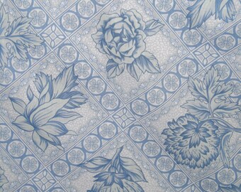Blue Cotton Craft Fabric, Approx. 13 Yards, 45" Wide, Quilting Cotton, Curtain Fabric, Vintage, Victorian Rose Pattern