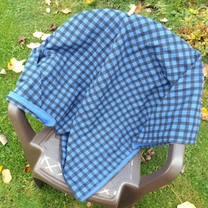 Shawl/Scarf, Blue & Black Plaid Cotton Flannel Neckscarf, Blanket Scarf, 41&quot; Square Flannel Shawl, Old Fashioned Checked Winter Scarf