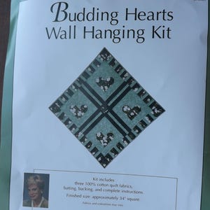 Wall Hanging Quilt Kit, Nancy&#39;s Notions, Budding Hearts, Vintage Quilt Kit, Complete Kit, 34&quot; Square, Green, Cream & Pink