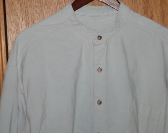Man's Shirt, Light Blue Corduroy, Size XL, Button Front, Neck Band, Gently Worn, Buttoned Cuffs, Patch Pocket