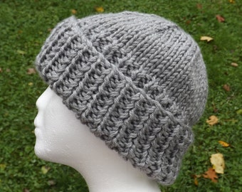 Gorro de punto, gorro de invierno acrílico suave y voluminoso, gorro de esquí de punto grueso, regalo de Navidad para mujer, gorro suave y acogedor tejido a mano, gorro de punto gris