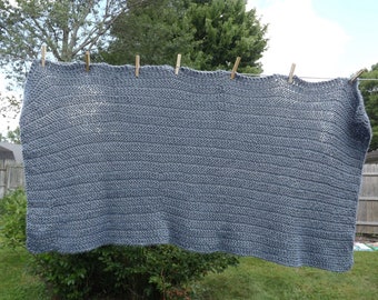Knit Shawl, Blue Prayer Shawl, Soft Brushed Acrylic, 60" by 25", XL Rectangular Country Shawl, Victorian, Old Fashioned, Woman's Gift Shawl