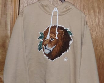 Man's XL Hooded Pullover Sweatshirt With Lion's Head Applique, Gently Worn, Cozy Pullover, Man's Gift Idea, Fleece Top