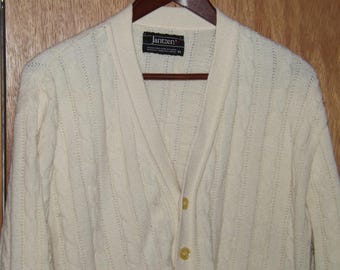 Vintage Cardigan Sweater, Jantzen Beige Aran Style Button Front Cardigan, Size XL, 1960's, Gently Worn, Acrylic, Man's Christmas Gift, Retro