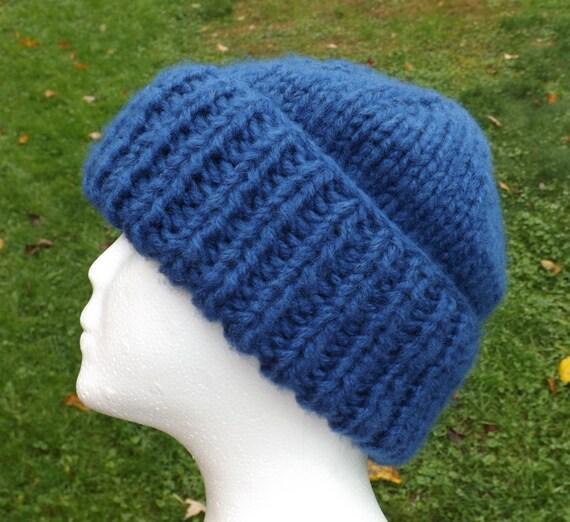 Woman's Fuzzy Blue Knit Hat Brushed 