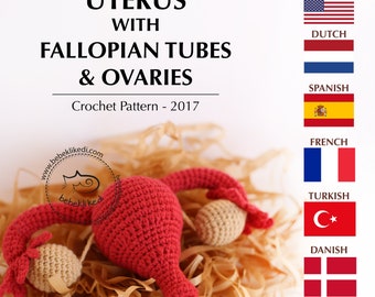 Crochet Pattern!! UTERUS with Fallopian Tubes & Ovaries | Womb model | Doula | Midwife | Crochet Organ | en/nl/es/tr/fr/dan