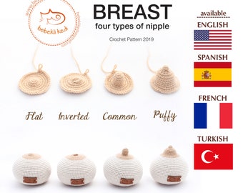 Crochet PATTERN Breast Models with Four different nipple types/ breastfeeding teaching tools /En/Es/Fr/Tr/De