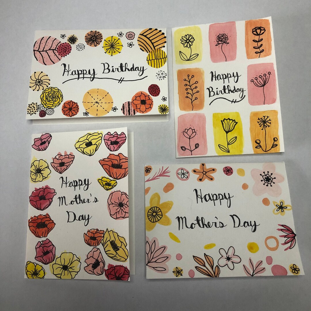 Hand Painted Blank Cards - Set of 4 - Etsy