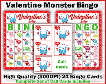 Valentine's Day Bingo - Valentine Monster Bingo - Valentine Bingo For Kids