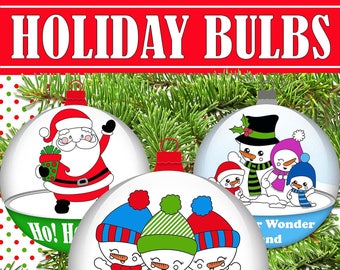 Christmas Coloring Book - Santa and Rudolph - Snowman-Holiday Bulbs Coloring Book