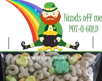 St. Patrick's Day Bag Topper"Hands Off Me Pot-O-Gold" - Leprechaun - Pot-o-gold - Rainbow - St Patrick's Ideas - Shamrock - 4 leaf clover