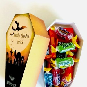 Halloween Coffin Treat Box Scary Cat - Halloween Party Favor- Halloween Treat Box - Printable Favor - Instant Download