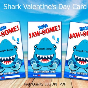 Shark Valentine Cards - Shark Valentine&#39;s Day - Valentines for Kids - Valentines for him - Instant Download