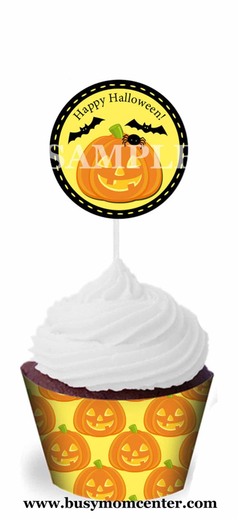 Halloween Pumpkin Cupcake Topper & Matching Cupcake Wrappers image 2
