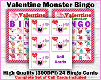 Valentine's Day Bingo - Valentine Monster Bingo