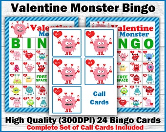 Valentine Monster Bingo Game - Printable Bingo Game - Printables for Kids