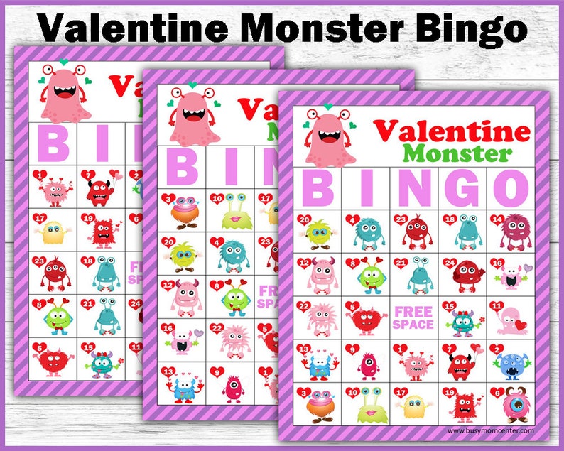 Valentine Bingo Game Valentine Monster Bingo Printable Bingo Game image 3