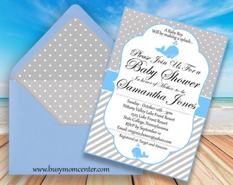 Baby Shower Invitation - Baby Shower Themes - Blue Whale Baby Shower Invitation - Editable Invitation