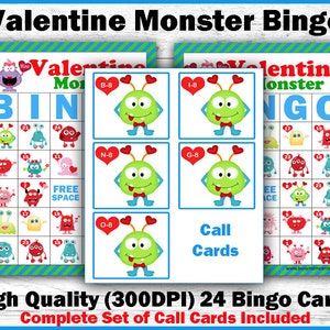 Valentine Monster Bingo for Boys - Printable Bingo Game