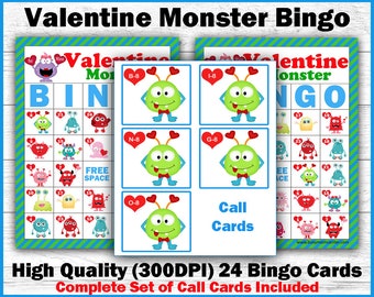Valentine Monster Bingo for Boys - Printable Bingo Game