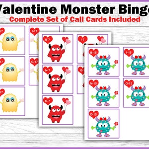 Valentine Bingo Game Valentine Monster Bingo Printable Bingo Game image 4